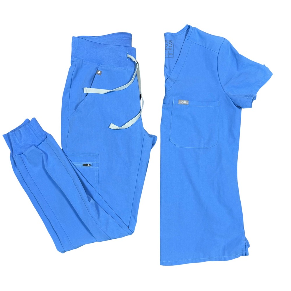 NWOT FIGS Technical Collection Jogger Scrub Set XXS Cornflower Blue